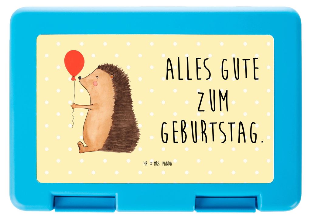 Mr. & Mrs. Panda Brotbehälter Igel Luftballon - Gelb Pastell - Geschenk, Tiere, Ballon, Geburtstag, Happy Birthday, Vorratsbehälter, Vorratsdose,...