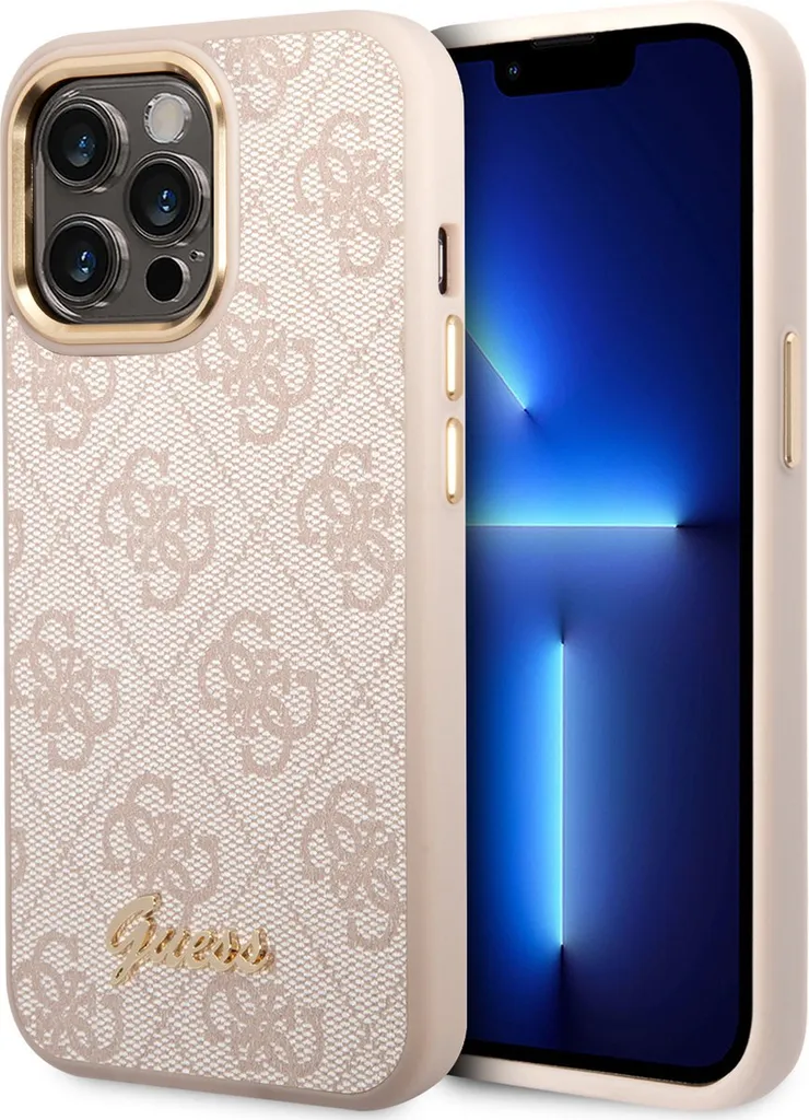 Regalo Perfetto: Cover Guess iPhone 14 Pro Rosa con Logo Oro Vintage