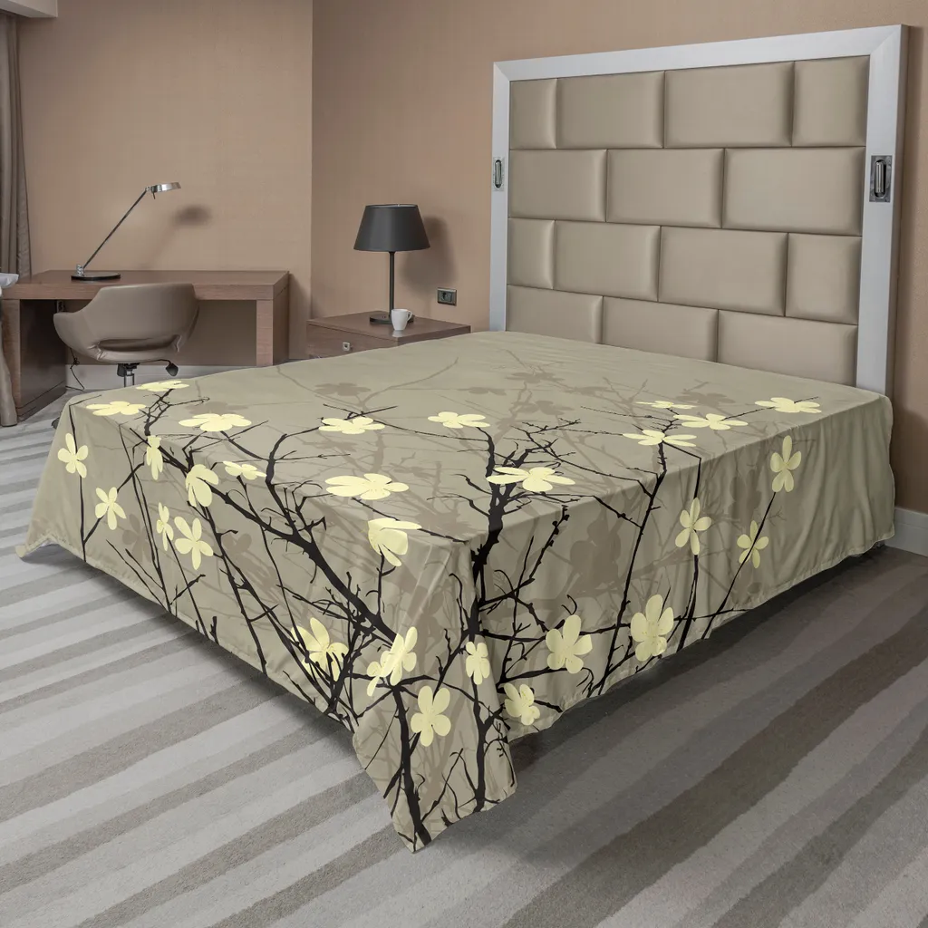 Grand Drap de Dessus Style Japonais avec Motif Floral Botanique Rétro