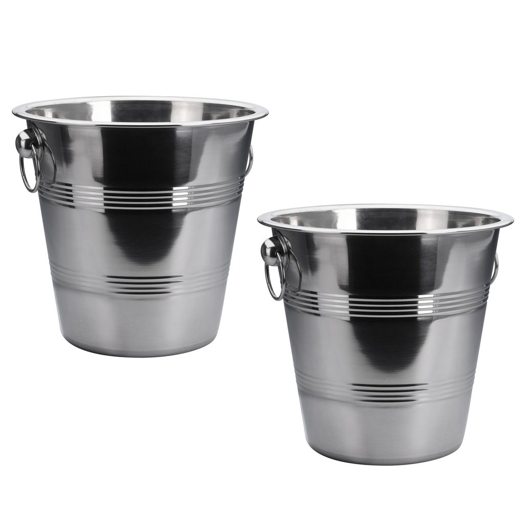 2er Set Edelstahl Eiseimer Ø 22 cm mit Griffen Fassungsvermögen 4 L Eiskübel Sektkühler Weinkühler Wein Sekt Kühler