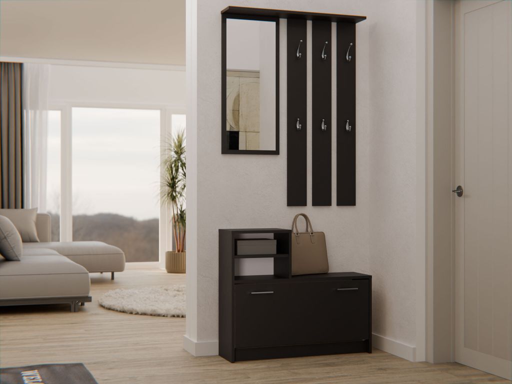 CDF Garderobe | Farbe: Schwarz | Großer Spiegel | Produktbild 5