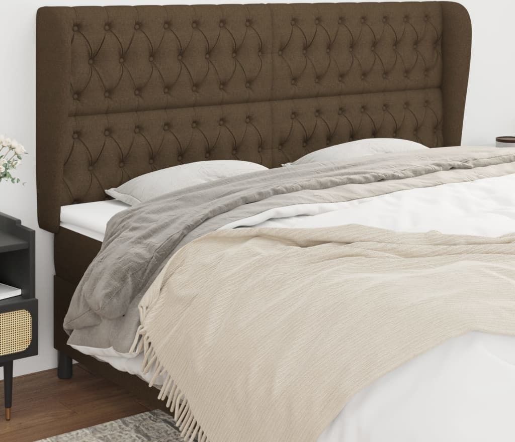 Kopfteil mit Ohren Dunkelbraun 183x23x118/128 cm Stoff Produktbild 