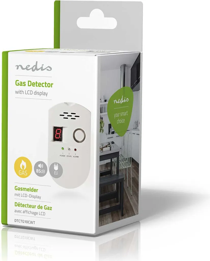 Détecteur de gaz certifié EN50194 Nedis avec alarme sonore 85dB puissante
