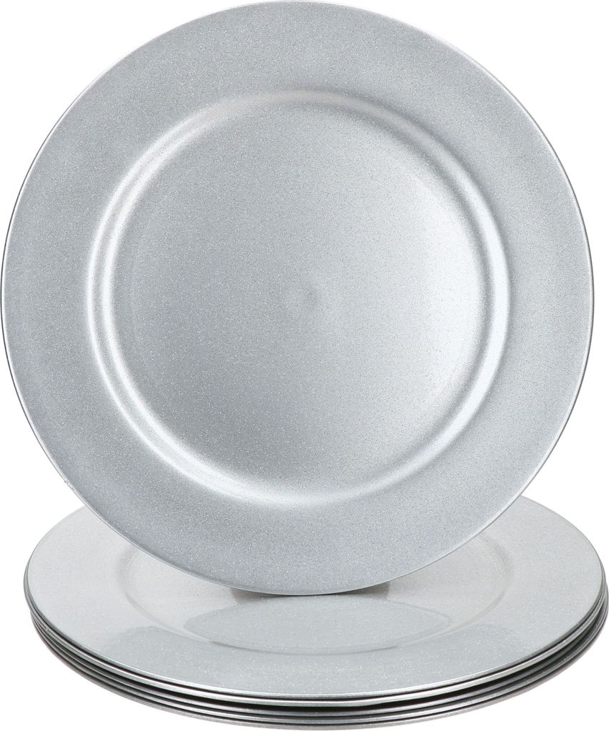 6x Platzteller Silber Glitzer Ø33cm Dekoteller leicht Produktbild 