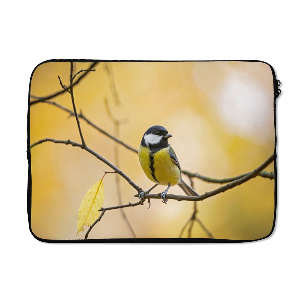 MuchoWow Laptop Hülle 14 ZollKohlmeise - Zweig - Vogel - Tiere Laptoptasche - Laptoptasche - Stoßsicher - Schutzhaube
