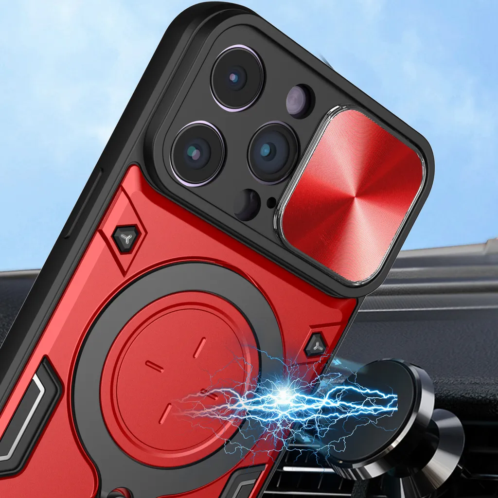 Custodia iPhone 13 Pro Max Antiurto Rossa con Copri Fotocamera e Anello - 3