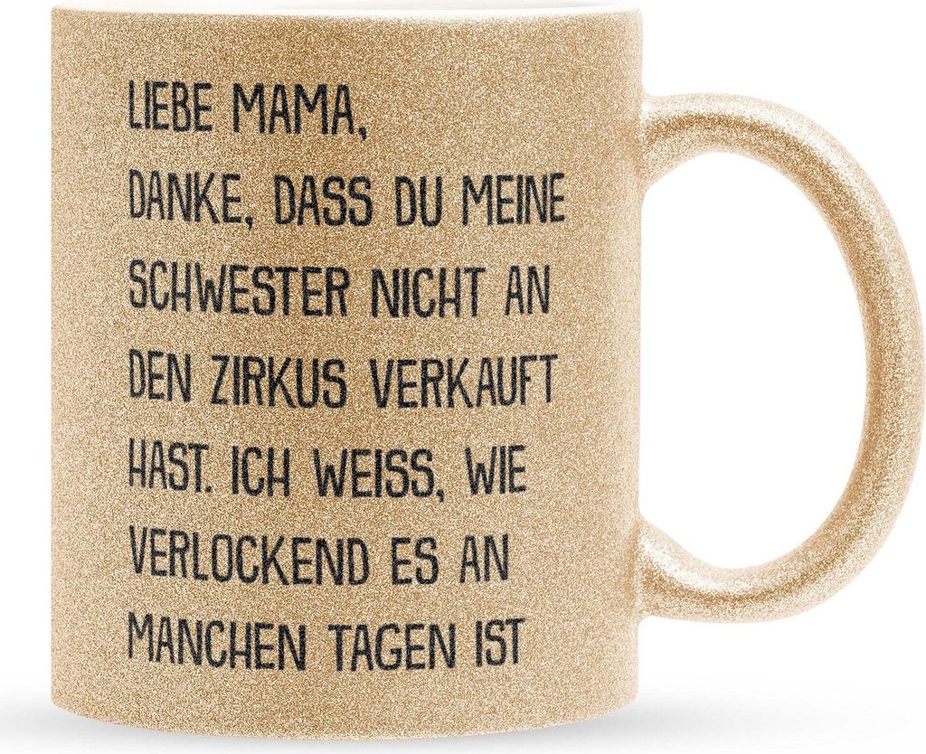 22Feels Glitzertasse Gold Mama Geschenk Muttertag Mutter Geburtstag Kaffeetasse Frauen Weihnachten Haferl Geschenkidee Bürotasse