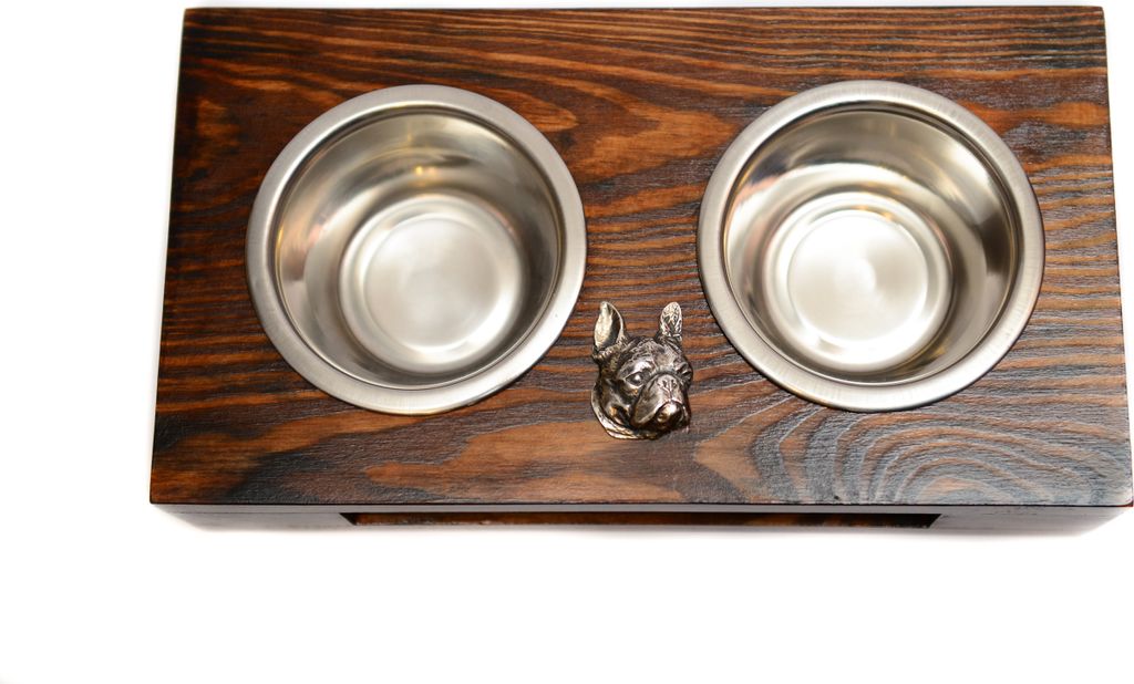 Boston Terrier - Holzständer mit Näpfen für Hunde, Edelstahlnäpfe, Geschenk zur Adoption eines Hundes von der Marke Art-Dog