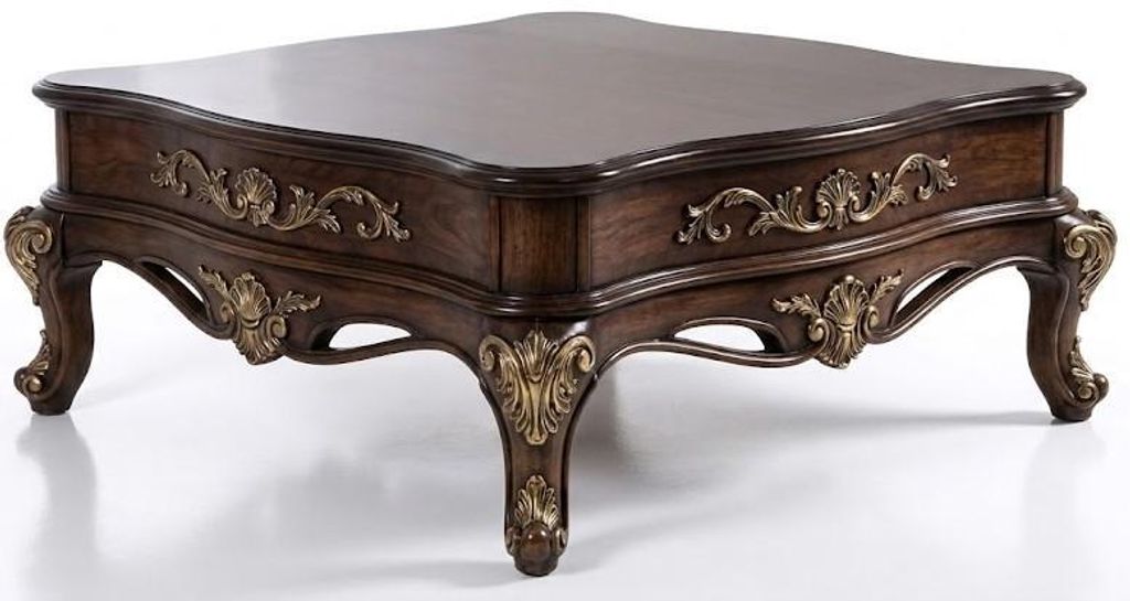 Table basse classique, carrée, avec sculpture dorée Image du produit 