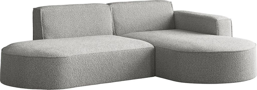 Ecksofa 3-Sitzer im Loft-Stil, Skandi-Design – L-Form Wohnlandschaft, Ottomane, Ecke Rechts – inkl. Dekokissen, weiches Boucle – Hellgrau