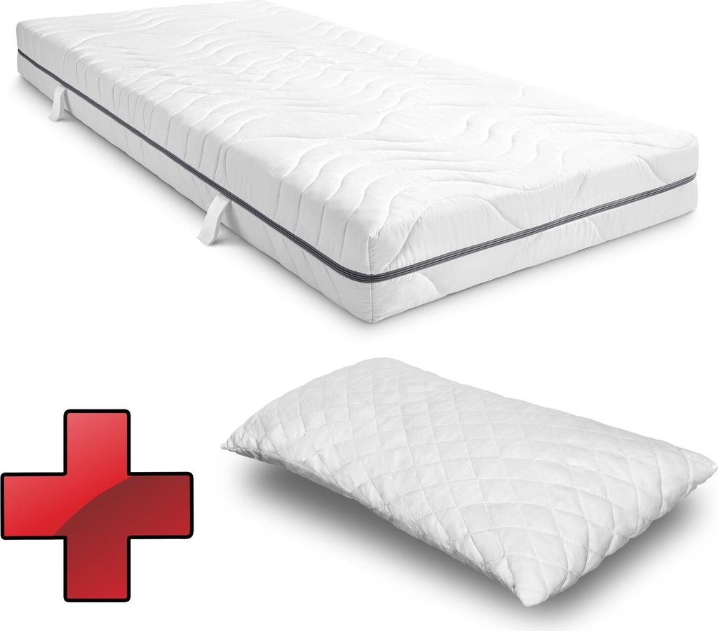 7 Zonen Viskoelastik-Matratze Sleezzz Smart 90 x 200 cm, Höhe 18 cm, Härtegrad H3 mit Air Memoryschaum + CloudComfort Basic Gel-Flocken Kissen 40...