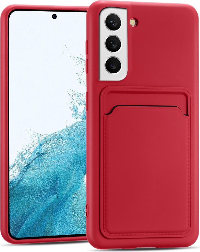 Handyhülle für Samsung Galaxy S22 Hülle Silikon Schutzhülle mit Kartenfach Slim Wallet Case, Rot