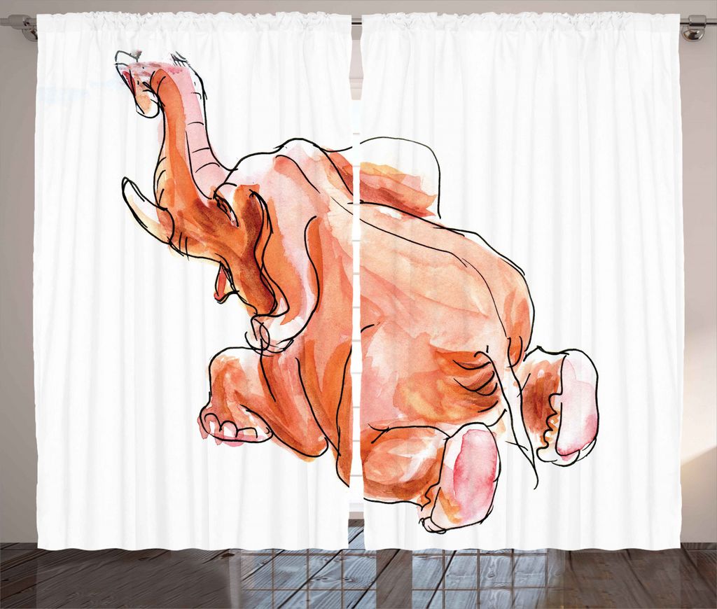 ABAKUHAUS Tier Rustikaler Gardine, Safari Themed, Schlafzimmer Kräuselband Vorhang mit Schlaufen und Haken, 280 x 245 cm, Orange und Weiß