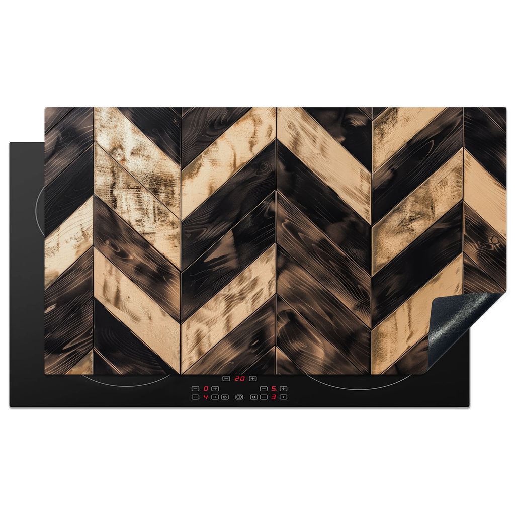 KitchenYeah Herdabdeckplatte Holzmuster - Schwarz - Braun , 89x51cm, Küche Deko, Glaskeramikkochfeld Herdabdeckung, Abdeckplatte fùr Kochfeld