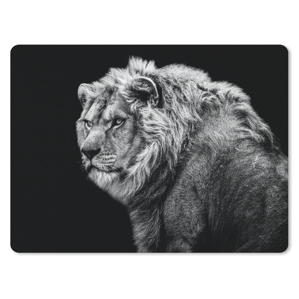 MuchoWow Mauspad Mousepad Löwe - Porträt - Wildtiere - Schwarz - Weiß 40x30 cm - Mousepads - Maus Mat - Pad - Mausunterlage - Anti Rutsch