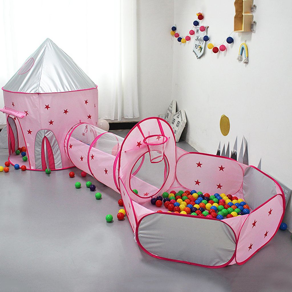 Pink 3 in 1 Pop Up Schloss Spielzelt Spielhaus Babyzelt Bällebad Kinderzelt mit 