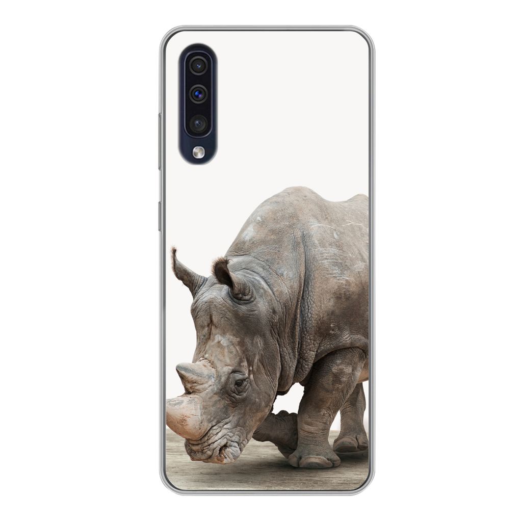 MuchoWow Handyhülle Schutzhülle Hülle für Samsung Galaxy A50 Nashorn - Jungen - Wildtiere - Kinder - Mädchen - Tiere Silikon Softcase Handy ...