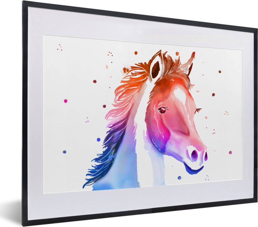 MuchoWow MuchoWow Gerahmtes Poster Pferd - Rosa - Lila - Mädchen - Kinder - Mädchen 40x30 cm - Poster mit zchwarzem Bilderrahmen - Bilderrahm...