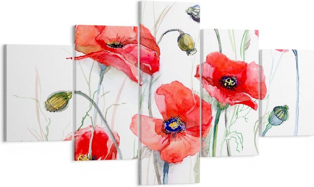 Bild auf Leinwand - Leinwandbild - Blume Mohn Wiese - 125x70cm - Wand Bild - Wanddeko - Wandbilder - Leinwanddruck - Bilder - Kunstdruck - Wanddeko...