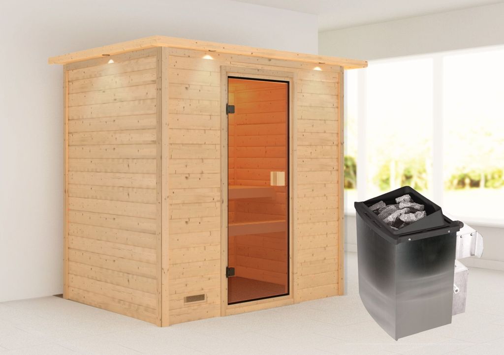 Karibu Sauna Innensauna Selena Fronteinstieg Ofen 9 kW Produktbild 