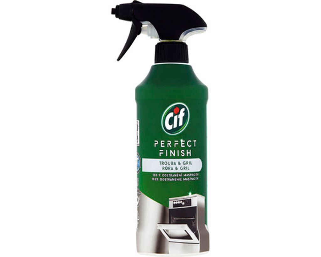A bottle of Cif Perfect Finish Grill & Oven Cleaner.