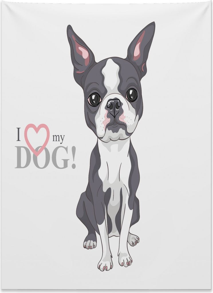 Abakuhaus Boston Terrier Wandteppich, Naives Welpengesicht aus Weiches Mikrofaser Stoff Kein Verblassen Klare Farben Waschbar, 110 x 150 cm, Weiß ...