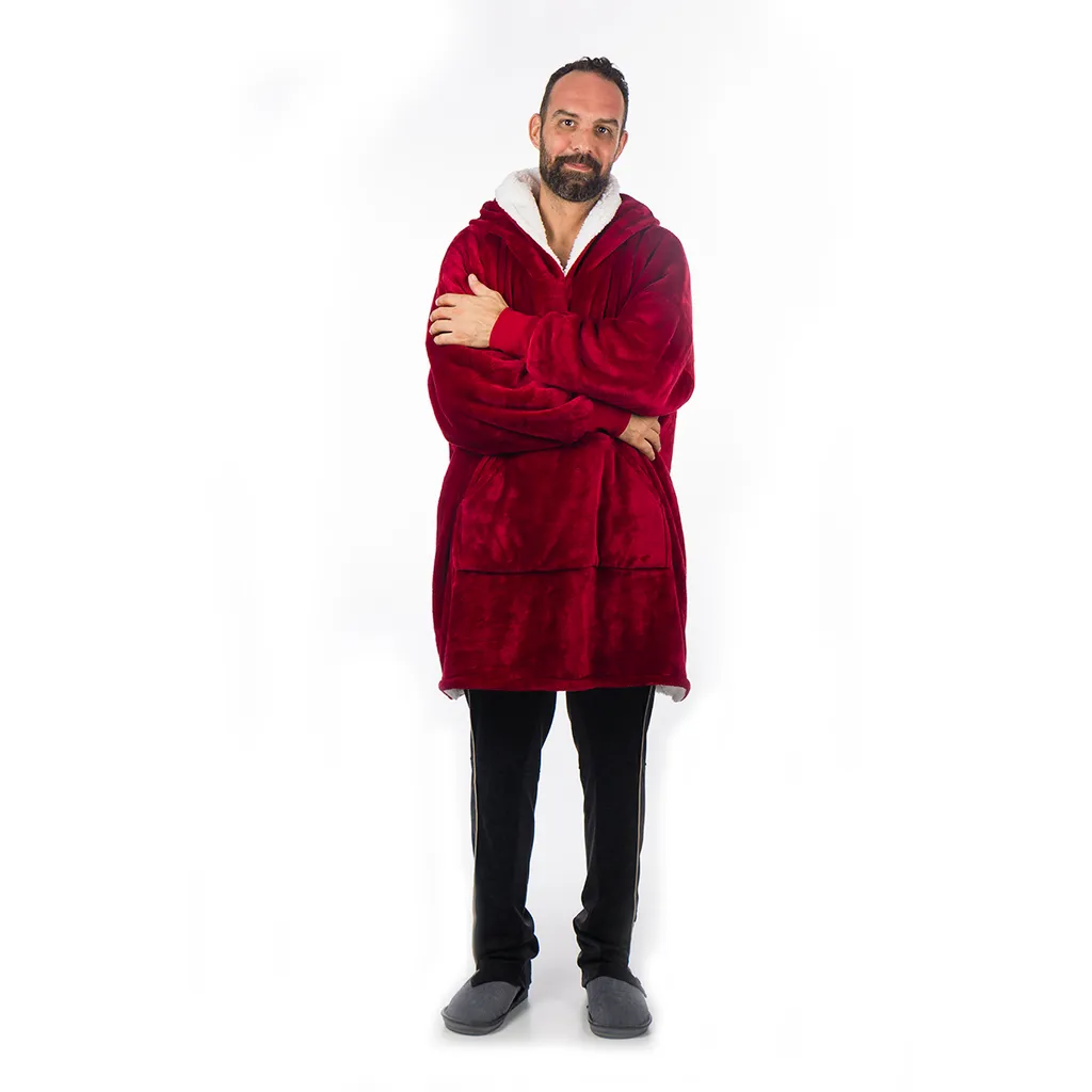 HomeVero - Coperta Comfort - Plaid con cappuccio - Rossa