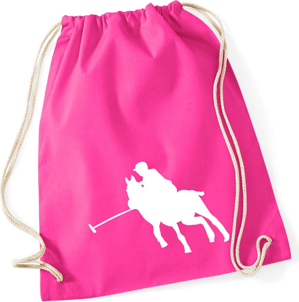 Huuraa Turnbeutel Polo Spieler Silhouette 12 Liter Fuchsia Baumwolle Rucksack Geschenkidee