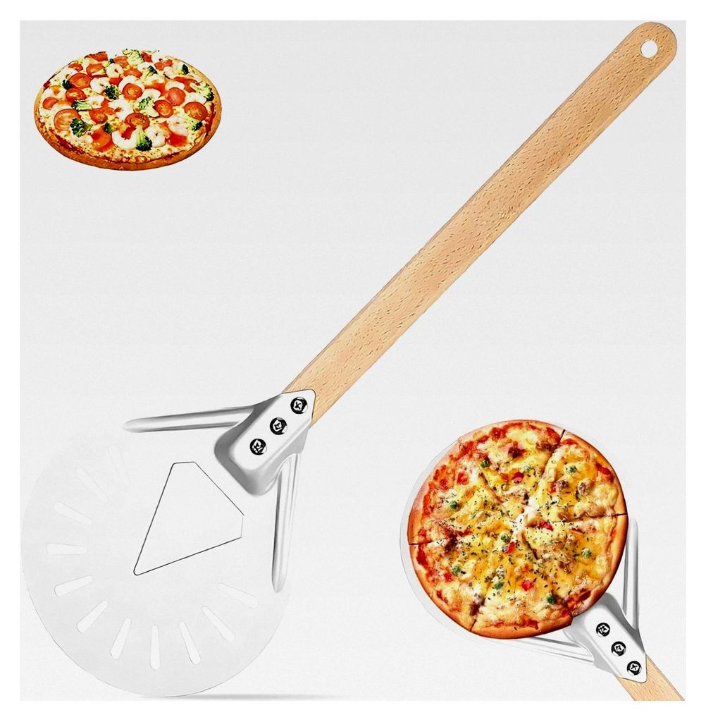 7 Zoll Perforierter Pizzaschieber mit Holzgriff aus hart eloxiertem Aluminium, runder Pizzawender für Grill und Pizzaofen, Pizzadreher für hausge...