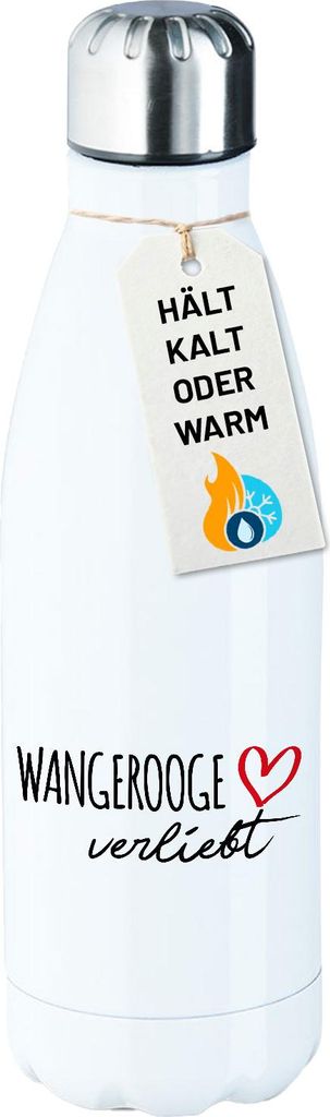 Huuraa Edelstahl-Trinkflasche Wangerooge verliebt Geschenk 500ml White Wasserflasche Wangerooge Präsent