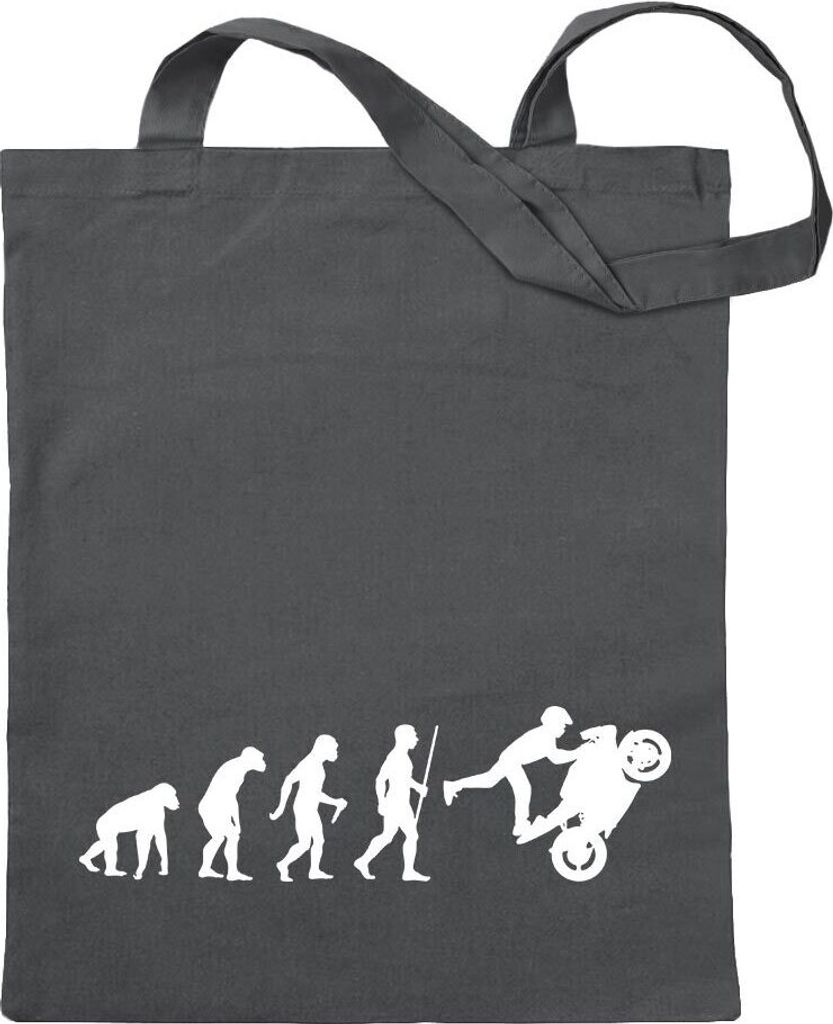 Kiwistar - Baumwolltasche - stahlgrau - Rennmotorrad Evolution - Tragetasche Stoffbeutel Umhängetasche Langer Henkel