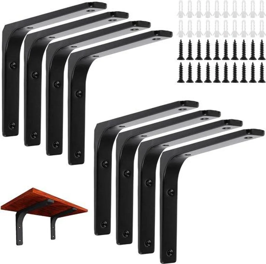 Support mural robuste 200 x 250 mm métal noir lot de 8 avec vis incluses