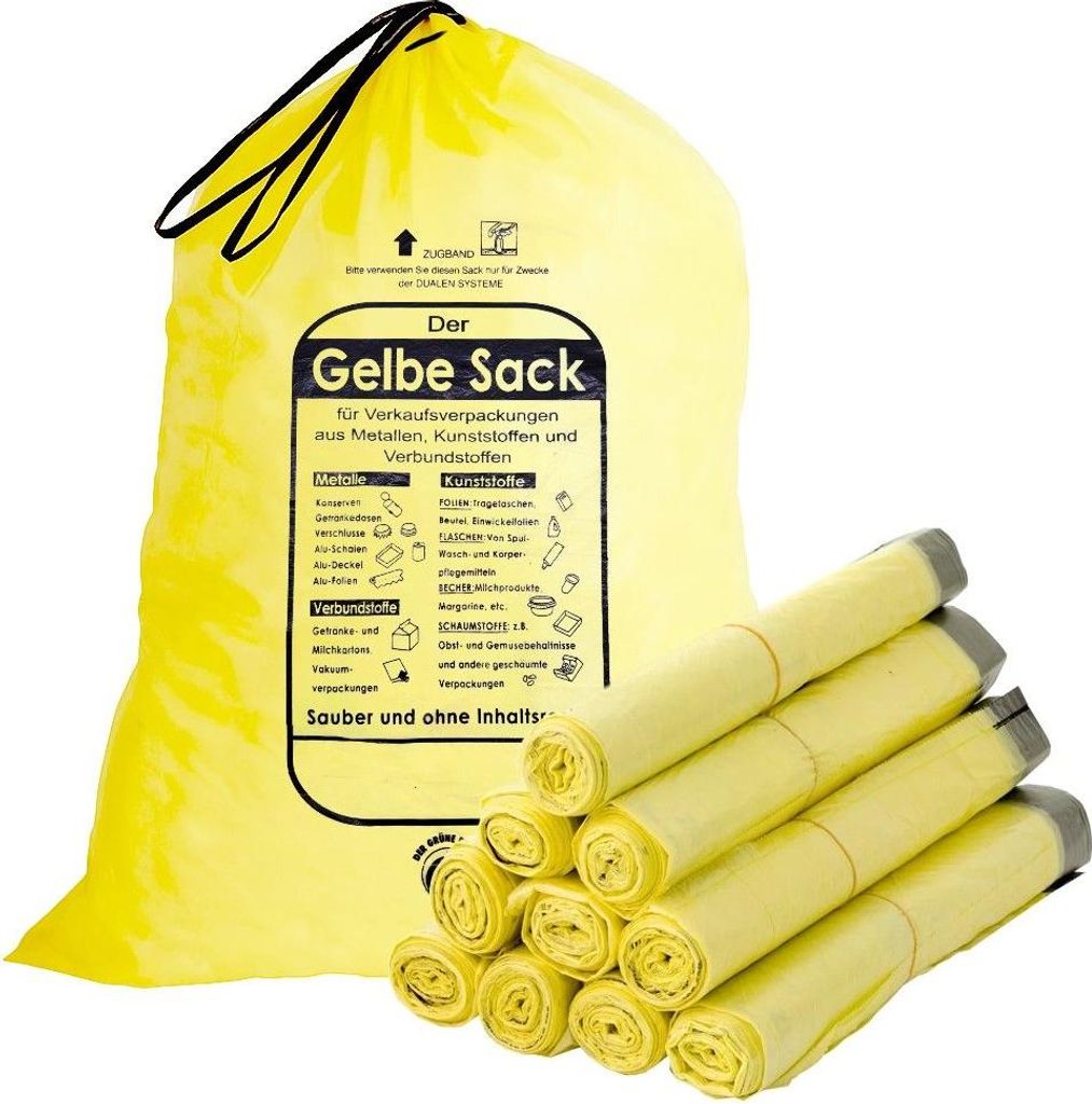 ARLI Set: 130x Der Gelbe Sack 90L mit Zugband HDPE Müllbeutel gelbe Müllsäcke ( 10 Rollen je 13 Stück )