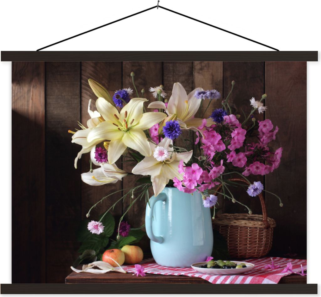 MuchoWow Textilposter Korb - Blumen - Sommer 40x30 cm mit schwarzem Rahmen - Dekorationen