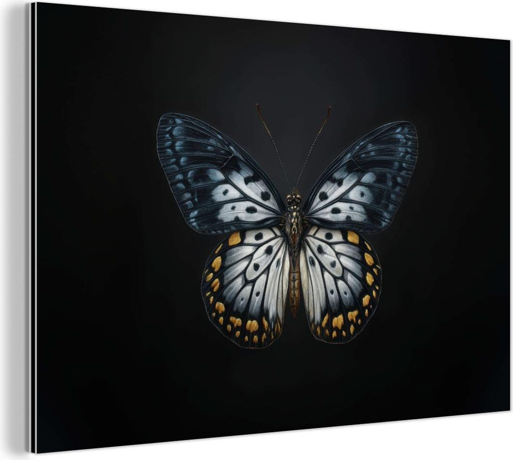 MuchoWow Wanddekoration Metall Metallbild Wandkunst 150x100 cm Schmetterling - Monochrom - Balance MuchoWow Aluminium Gemälde - Alu Dibond Bild