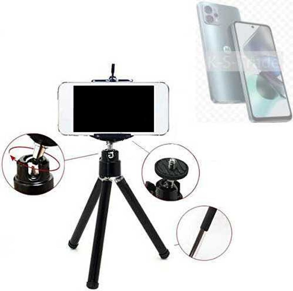 K-S-Trade Smartphone Stativ Dreibein kompatibel mit Motorola Moto G23 Tripod aus Aluminium Klemmstativ Stativ Adapter für Mobiltelefone schwarz 1x