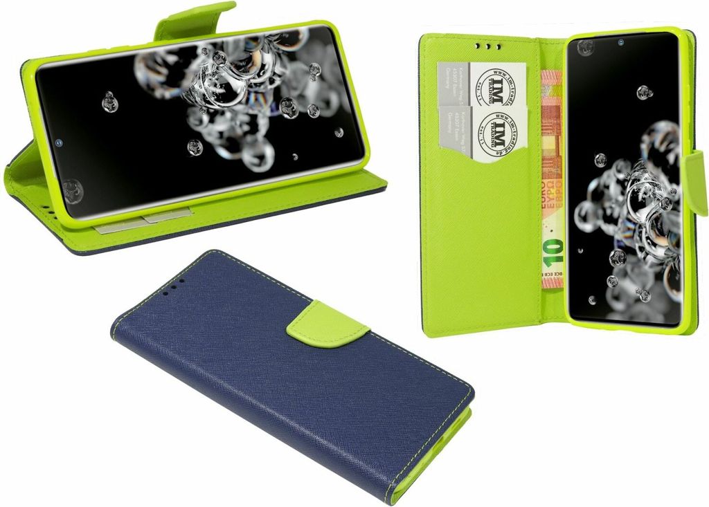 cofi1453 Buch Tasche Fancy für SAMSUNG GALAXY S20 ULTRA (G988B) Handy Hülle Etui Brieftasche Schutzhülle mit Standfunktion, Kartenfach Blau-Grün