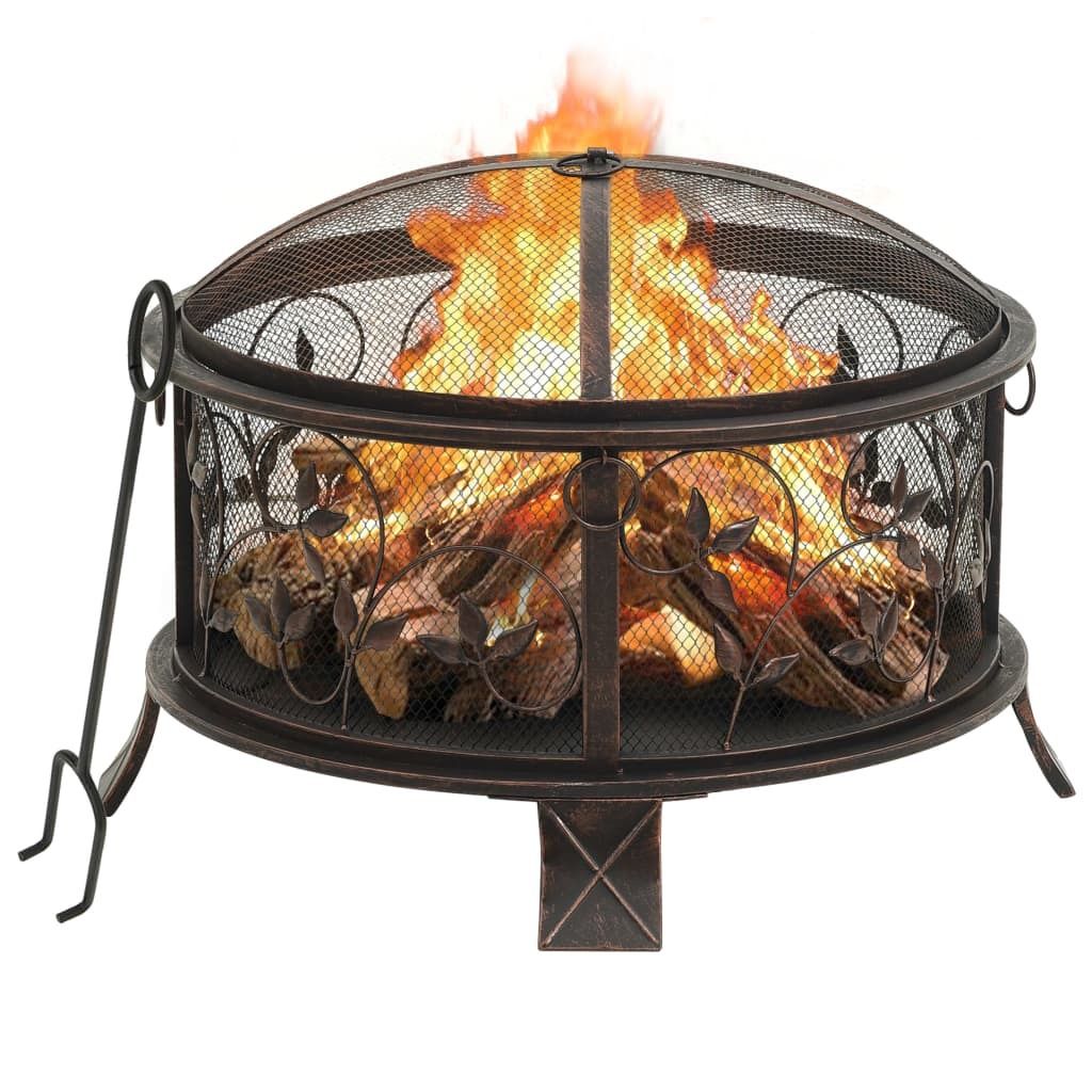 Möbel Rustikale Feuerstelle mit Schürhaken 67,5 cm XXL Stahl - Feuerkörbe & -schalen 311891
