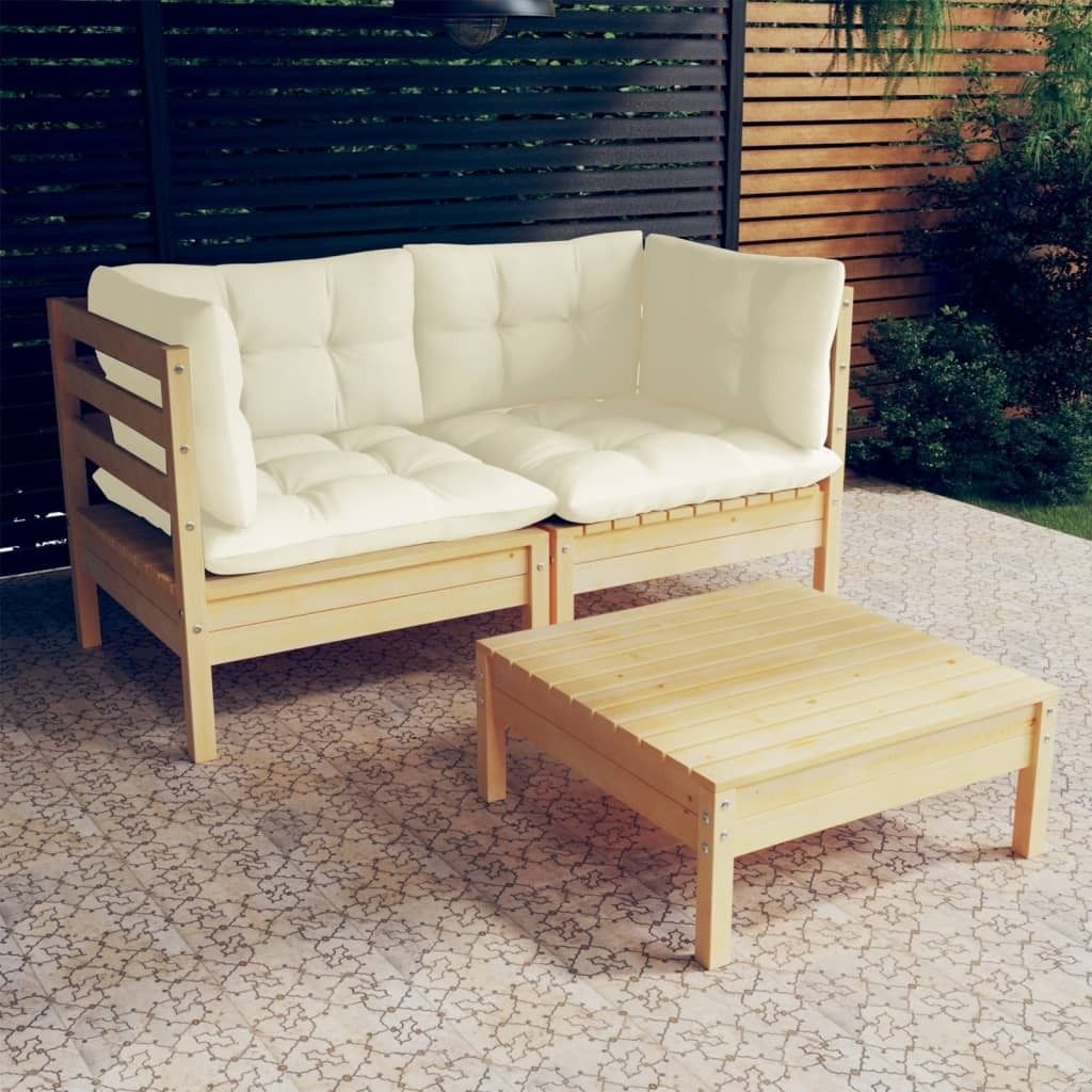 Maison Exclusive - 3-tlg. Garten-Lounge-Set mit Creme Kissen Kiefernholz