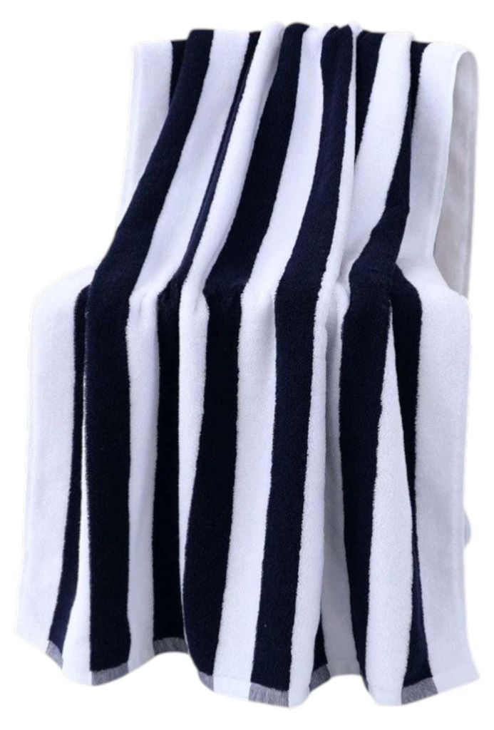 Strandtuch aus 100 % Baumwolle, schwarz-weiß gestreift, übergroßes dickes Badetuch, 76 x 180 cm