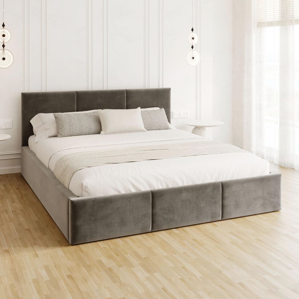 FDM Bett AMBER Paris 120x200 cm Polsterbett mit Lattenrost aus Metall Bettkasten Stauraumbett Samt anthracit