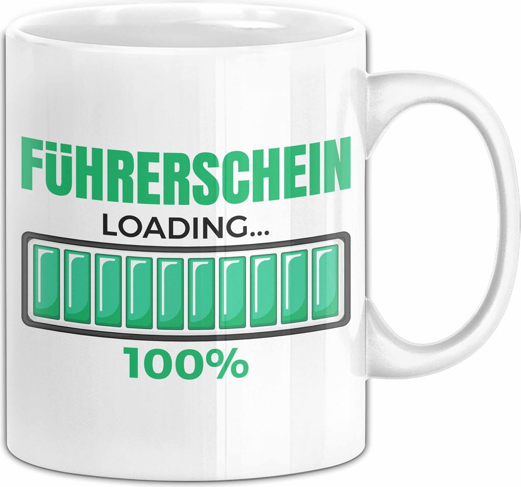 Führerschein Bestanden Geschenk Tasse Bestandener Führerschein Führerschein Loading 100% Fahrschule Kaffee-Becher (Weiß)