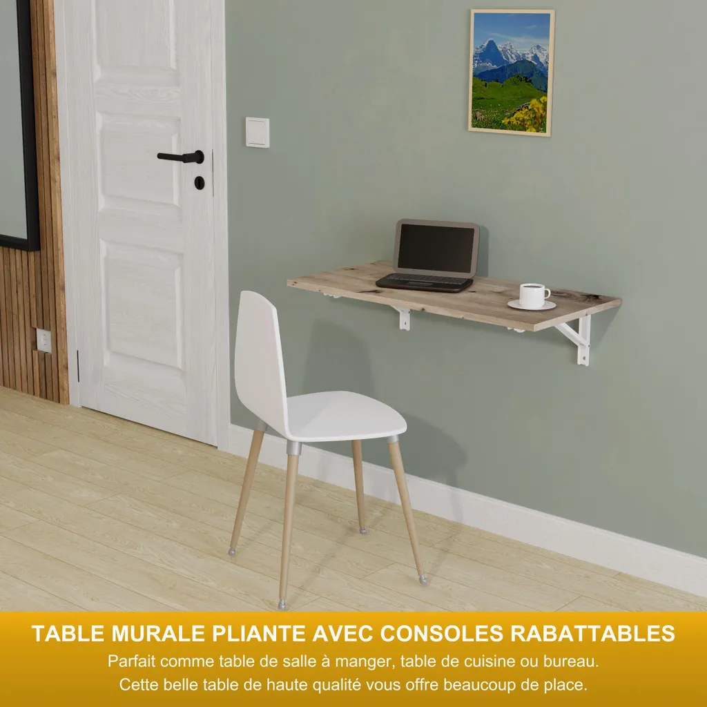 Table Murale Pliante Gain de Place 80x40 cm en Chêne - Solution Petit