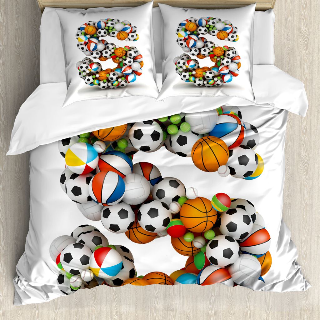 ABAKUHAUS Briefe Bettbezug, Junge Kids Fun Initialen, Milbensicher Allergiker geeignet mit Kissenbezügen, 155 cm x 220 cm - 80 x 80 cm, Mehrfarbig