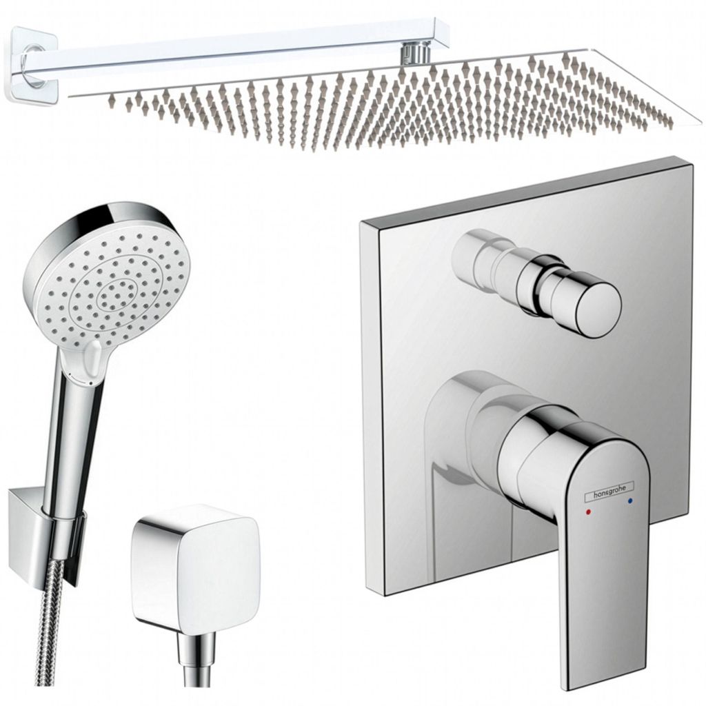 Hansgrohe und Jowi Unterputz Duschsystem, Kopfbrause 360x360mm, Vernis Shape Duscharmatur, OHNE iBox