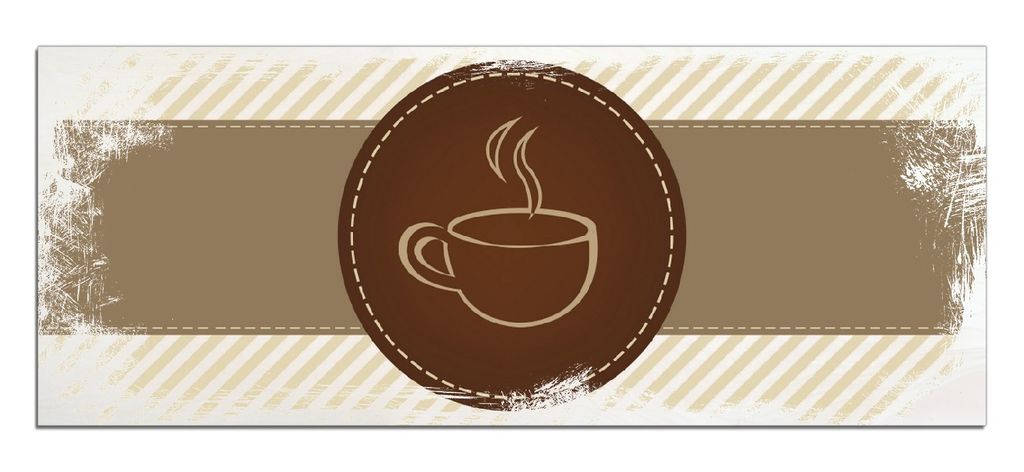 Wallario Kunstdrucke Wandbilder Holz in : Brillante Farben, Größe 50 x 125 cm Motiv Kaffee-Menü - Logo Symbol für Kaffee