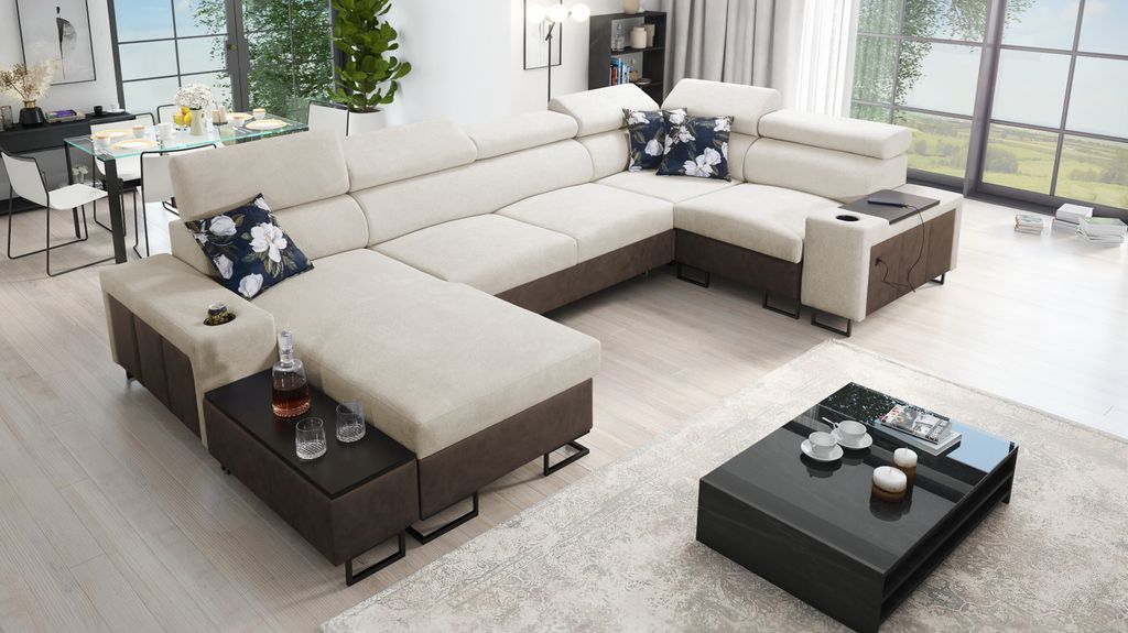 Kaiser Möbel Großes Ecksofa,Schlaffunktion MELODY IV MAXI Tauro/Freya Braun/Beige Links