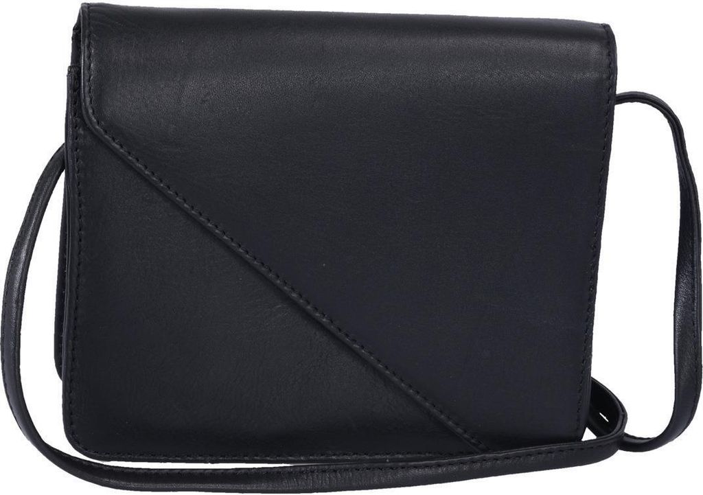 kleine schwarze Ledertasche mit schräger Klappe, Abendtasche