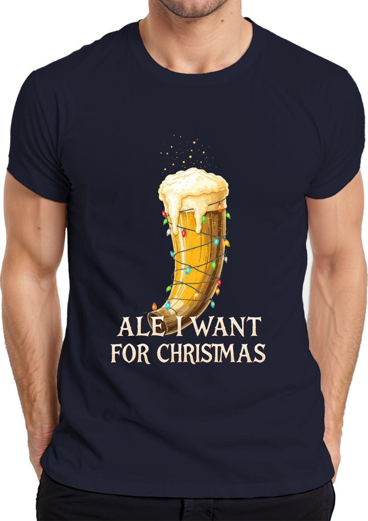 Ale I Want For Christmas Wikinger Trinkhorn Bier Geschenk lustig Herren T-Shirt, Navy, M