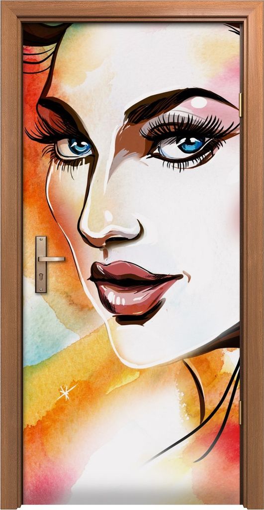 Türposter 90x200 cm Türaufkleber Türtapete Türfolie Klebefolie Wand Kunst Schönheit Mädchen Aquarell